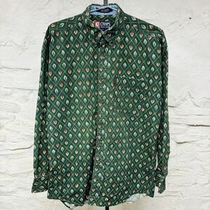 Chaps Ralph Lauren Button Down Shirt All Over Print Leaves 100% Cotton Vintage